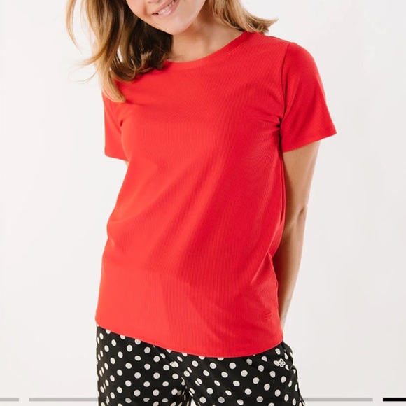 Albion Ribbed Basic Tee Shirt Red Short Sleeve Size Large - Picture 1 of 8